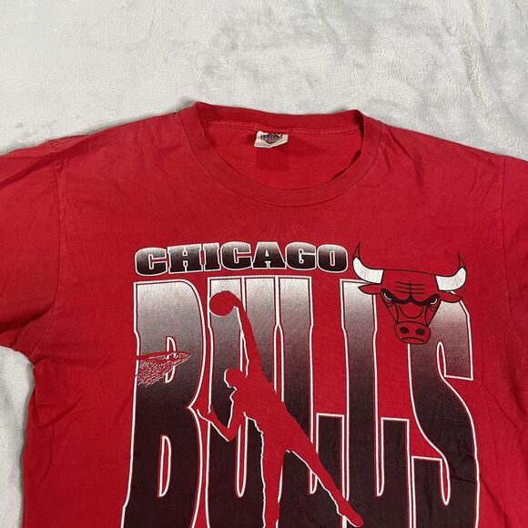 Vtg Chicago Bulls T Shirt Made In USA Michael Jordan Mens L Spellout Graphic - Picture 4 of 15